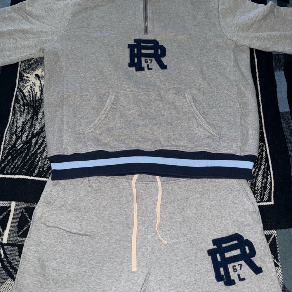 Polo Ralph Lauren PRL 67 Grey/Navy Blue/ Sky Blue Quarter-Zip Pullover + Joggers